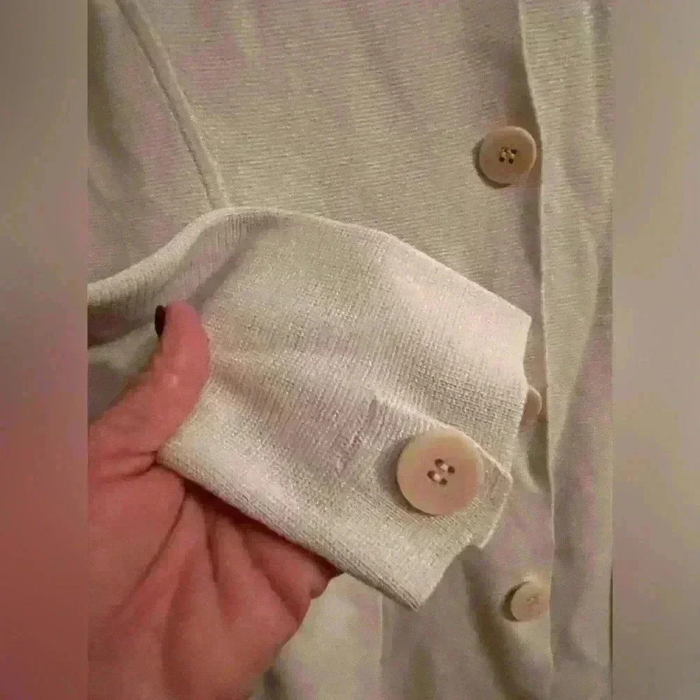 EILEEN FISHER Cream Silk and Organic CottonKnit Sweater Shacket Lagenlook; M - Picture 4 of 8